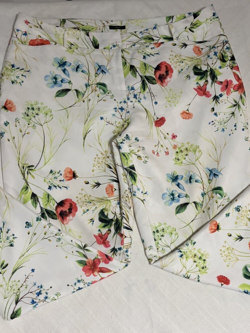 Worthington White Floral Ankle Pants Size 16 Botanical Print Spring Cottagecore